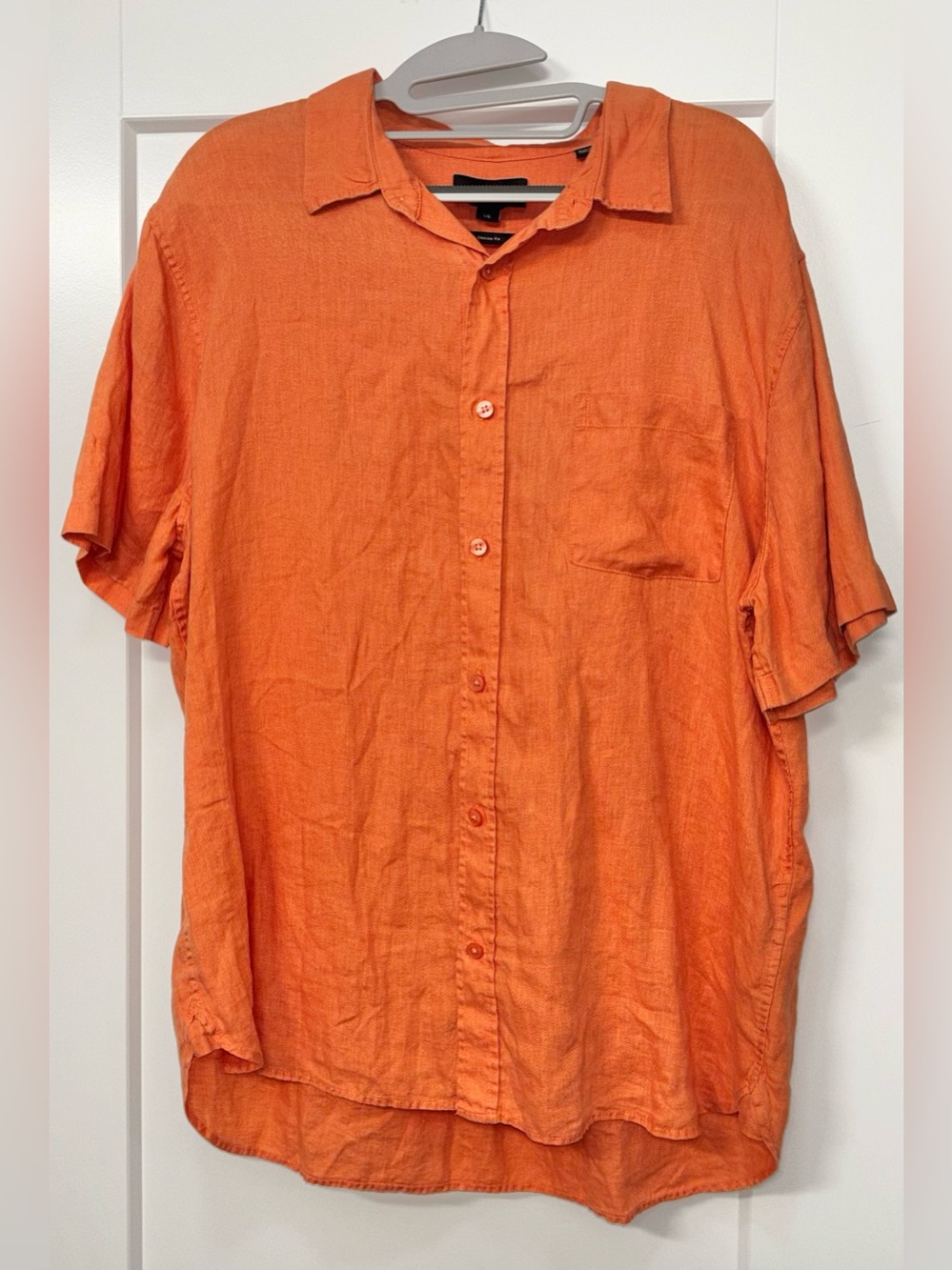 New Vince Linen Short-Sleeve Button Up Shirt Orange Large Preppy Vacation Casual